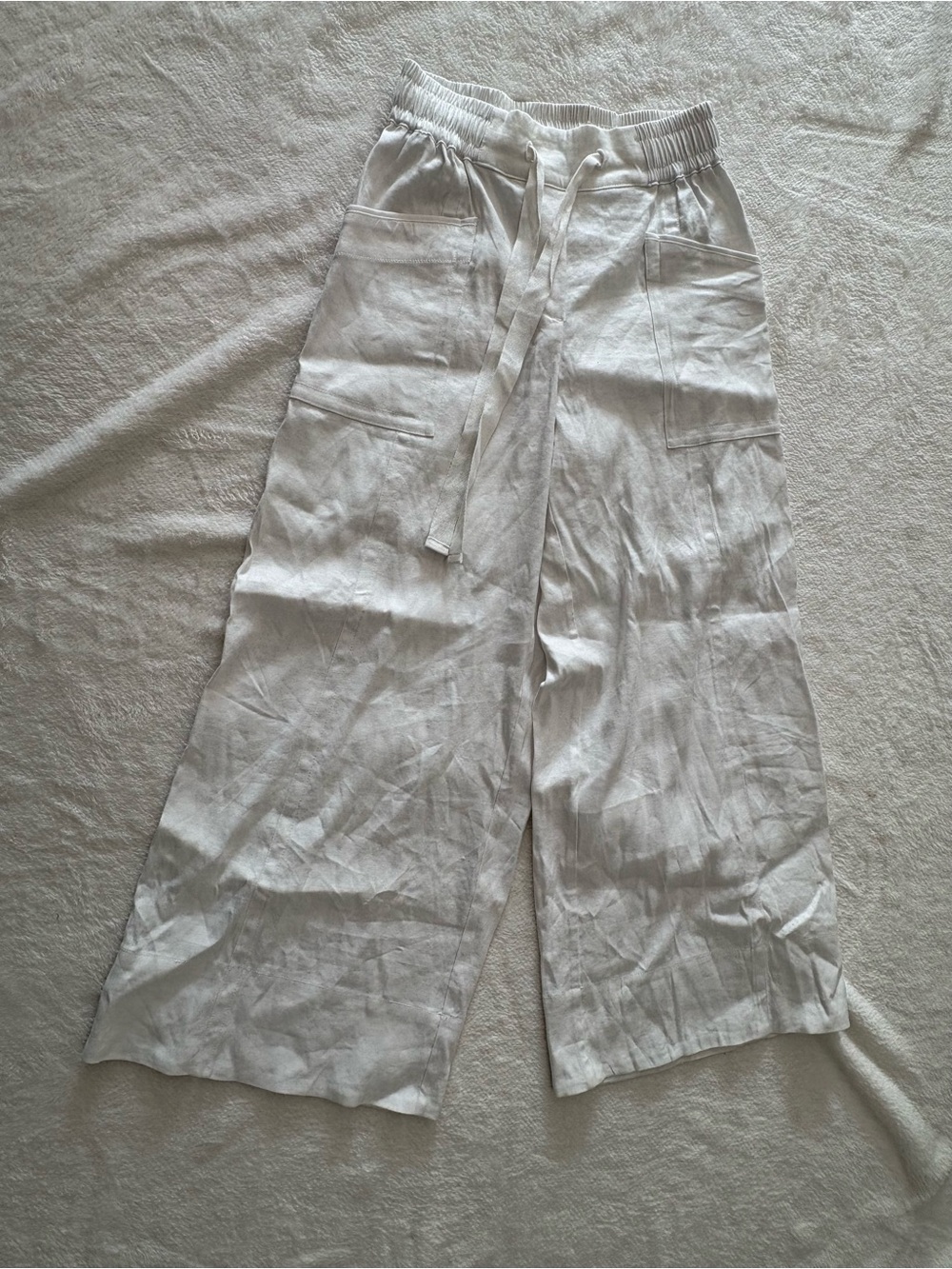 Linen-Blend Wide Leg Pants in Light white